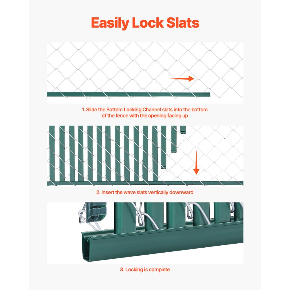 VEVOR Bottom Locking Privacy Slats, Double-Wall Vertical Bottom-Locking Slats for Chain-Link Fence, High-Density HDPE Chain Link Slats Ideally Fit 4' High Fence for Garden, Farm, Sports Field(Green)