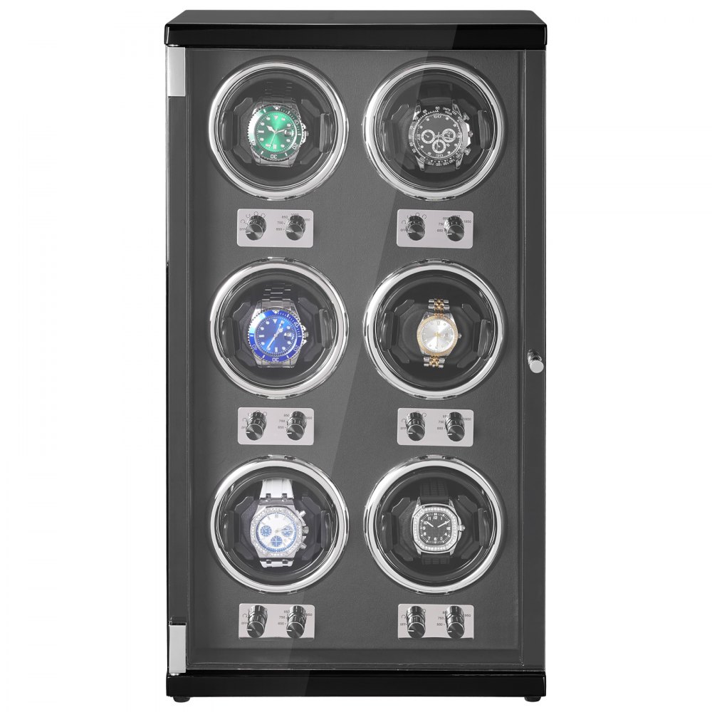 VEVOR Watch Winder, Automatische Watch Winder, Watch Winder voor Automatische Horloges, Automatische Watch Winder met Ruimte voor 6 Horloges, LED Verlichting, Verstelbare Bandlengte 150-207 mm