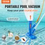 VEVOR Portable Pool Vacuum, Handheld Pool Vacuum Cleaner with 3 Scrub Brushes & 56" 6 Sections Pole, Swimming Pool Jet Cleaner for Above Ground Pool, Inflatable Pool, Spas, Ponds & Fountains