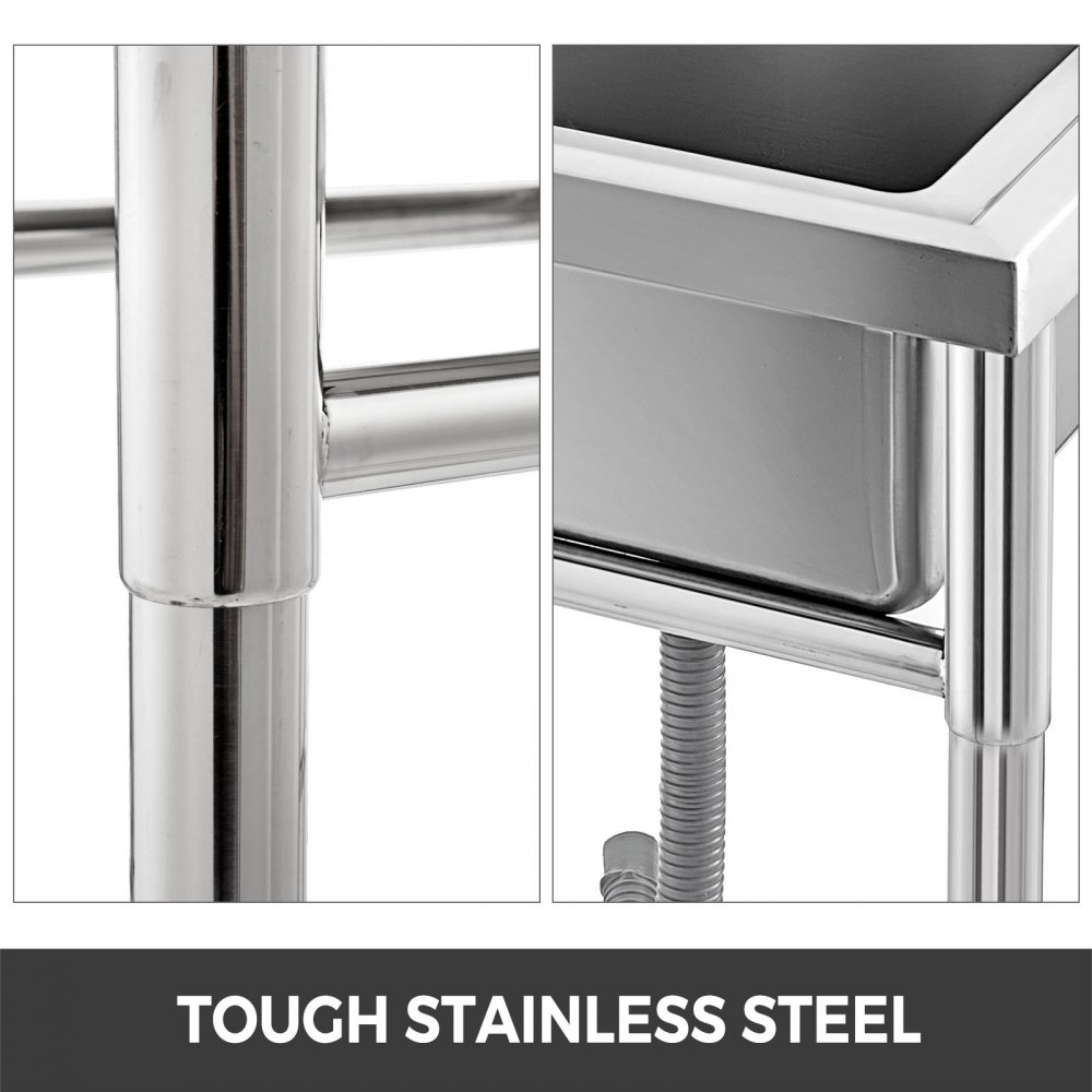 VEVOR Stainless Steel Kitchen Sink Handmade Sink 1 Compartment with Left Hand Platform Utility Sink Catering Sink Unit for Bar Kitchen Restaurant