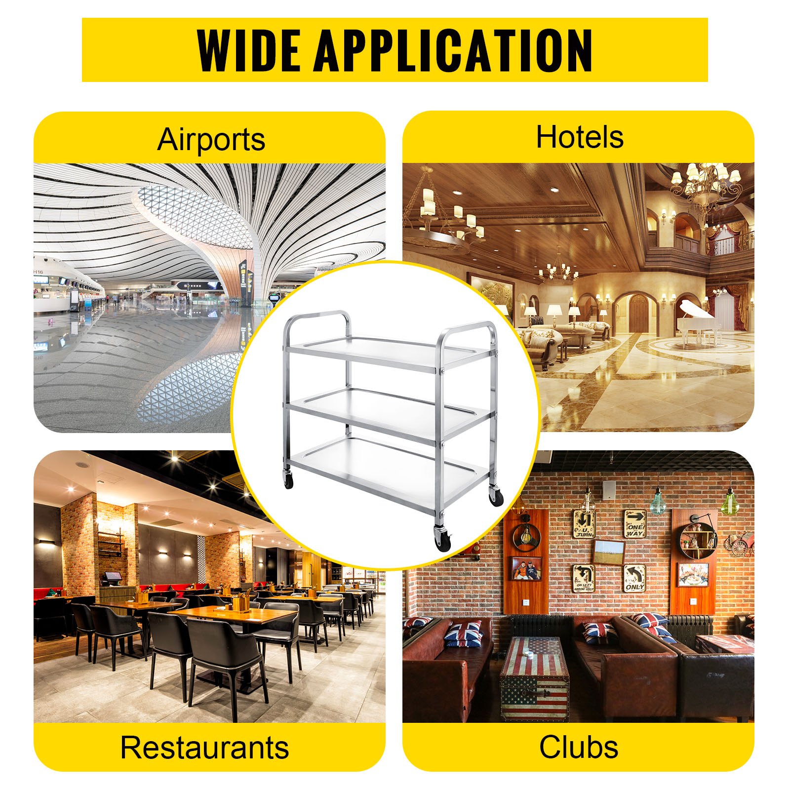 VEVOR stainless steel serving trolley Maximal serving trolley stainless steel smooth-running