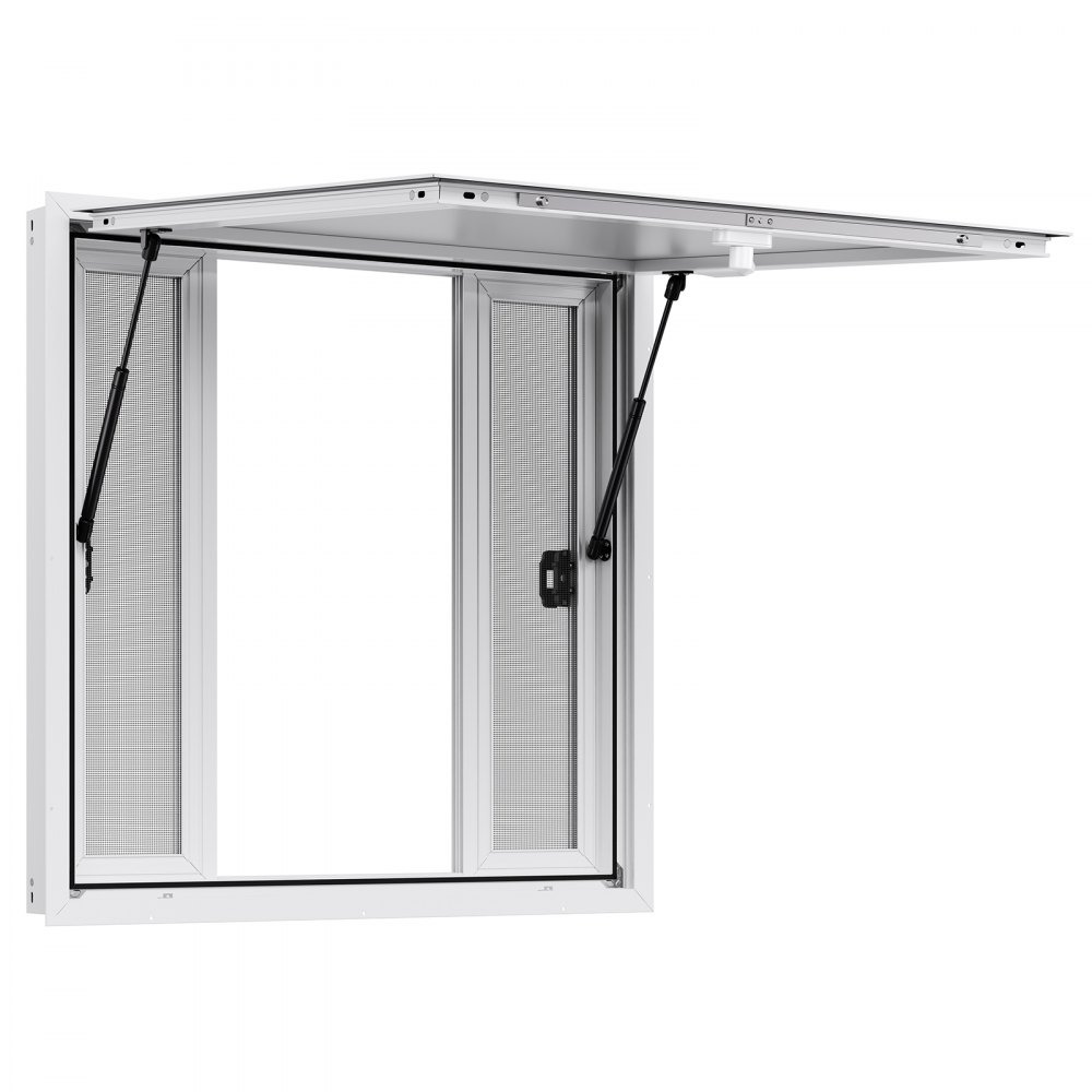VEVOR Concession Window 92x92 cm, Aluminum Alloy Service Window for Food Truck, Up to 85 Degrees Stand Serving Window with 4 Sliding Windows, Awning Door, and Drag Hook, for Concession Trailers