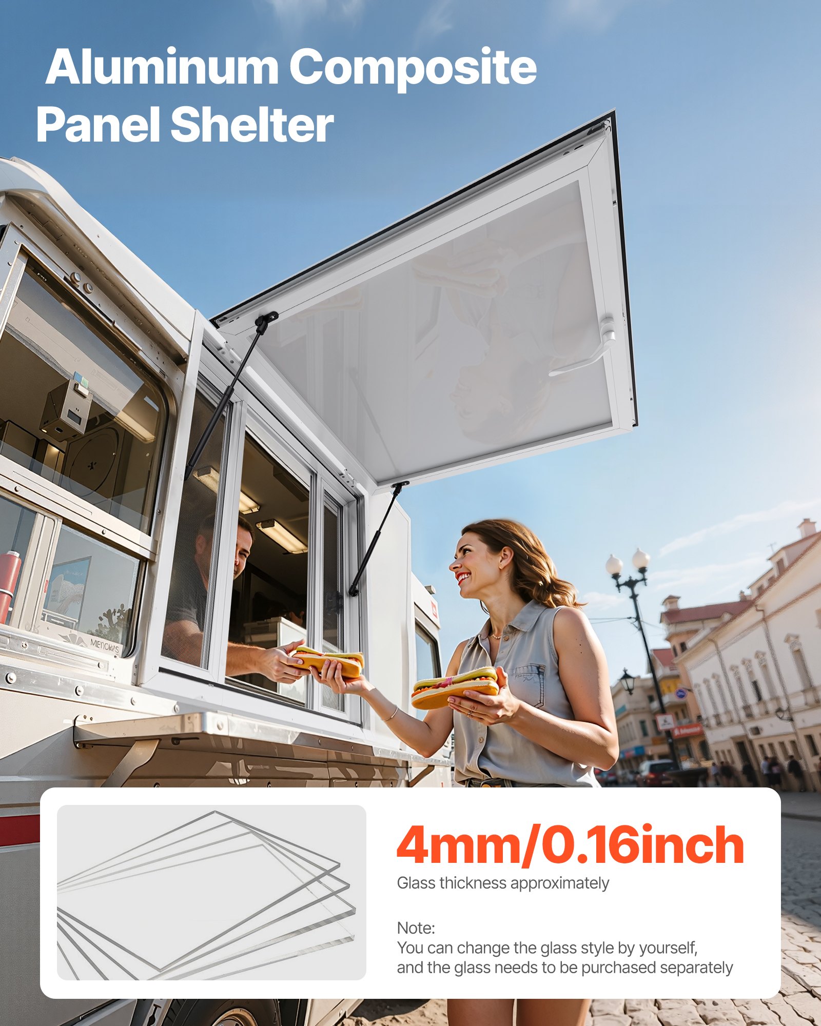 VEVOR Concession Window 92x92 cm, Aluminum Alloy Service Window for Food Truck, Up to 85 Degrees Stand Serving Window with 4 Sliding Windows, Awning Door, and Drag Hook, for Concession Trailers
