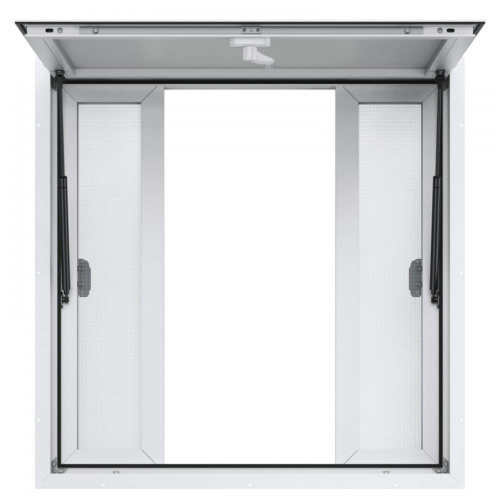 VEVOR concession window with aluminum frame, mesh screens, and gas struts for easy opening.