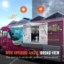 VEVOR concession window on bright pink food truck with wide opening angle, showing windproof and rainproof features.