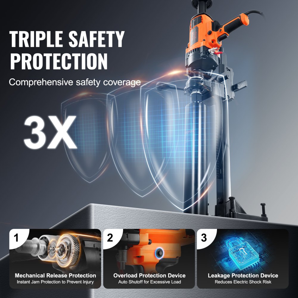 VEVOR Core Drill Machine, 0.8-7.1in Drilling Diameter Handheld Diamond Core Drill Rig with Stand and Core Drill Bit, 2600W Rugged Concrete Core Drill, Wet and Dry Use, For Concrete, Brick, Marble