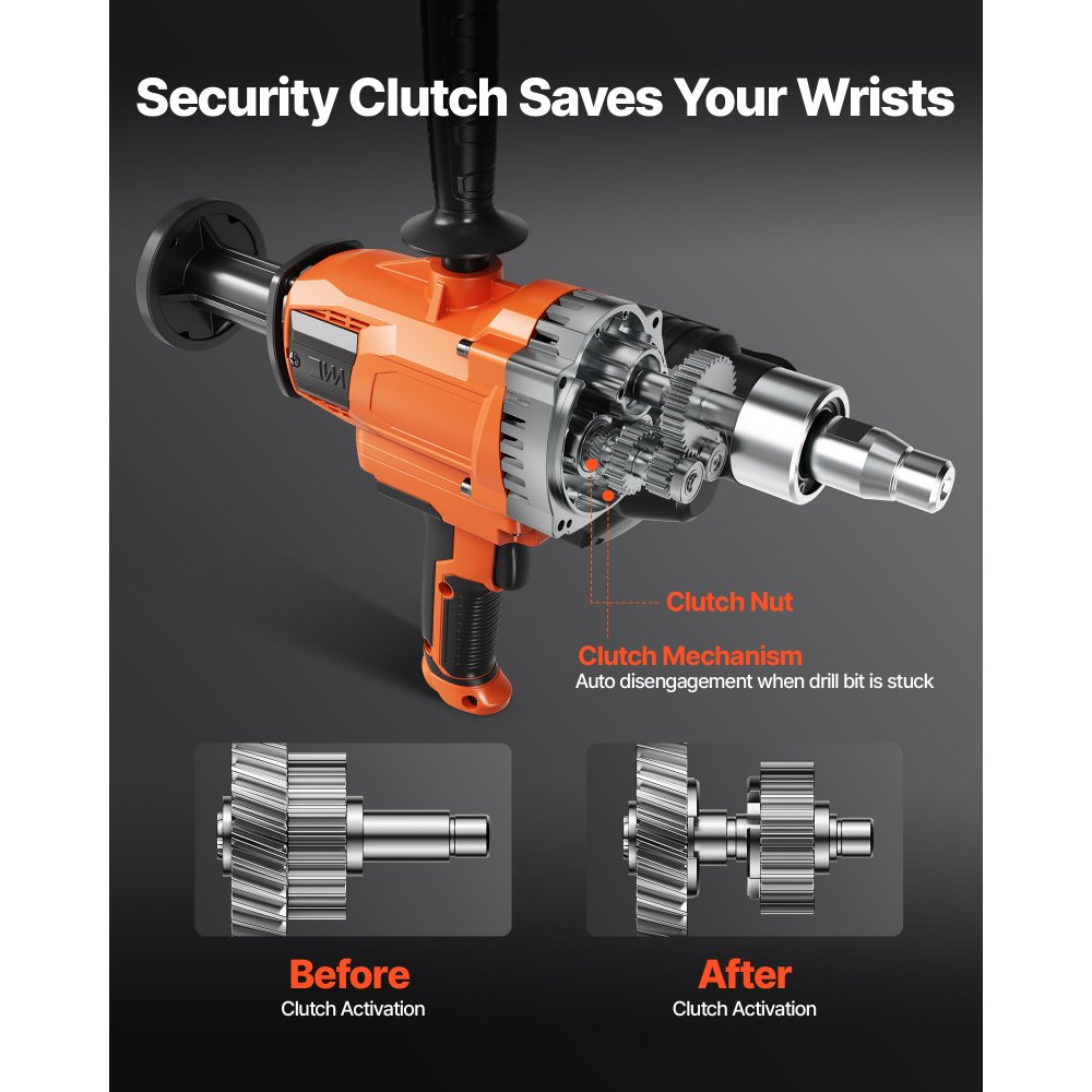 VEVOR diamantkernboormachine, handboordiameter 2-16 cm, nat/droog diamantboren met 4 boren en variabele snelheid, 1800 tpm UNC1 1/4-7 schroefdraad voor beton, baksteen en steen, 2 kW