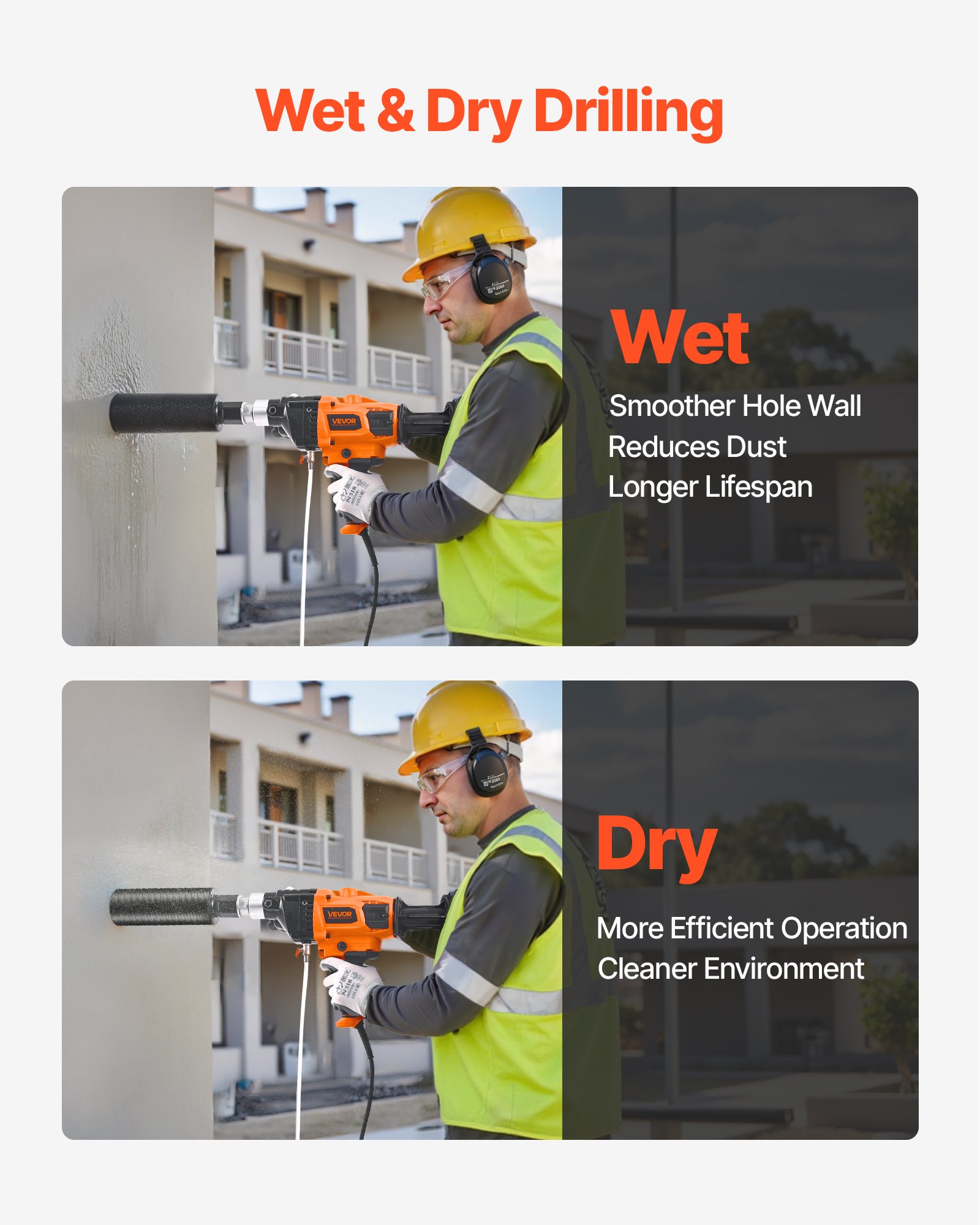 VEVOR diamantkernboormachine, handboordiameter 2-16 cm, nat/droog diamantboren met 4 boren en variabele snelheid, 1800 tpm UNC1 1/4-7 schroefdraad voor beton, baksteen en steen, 2 kW