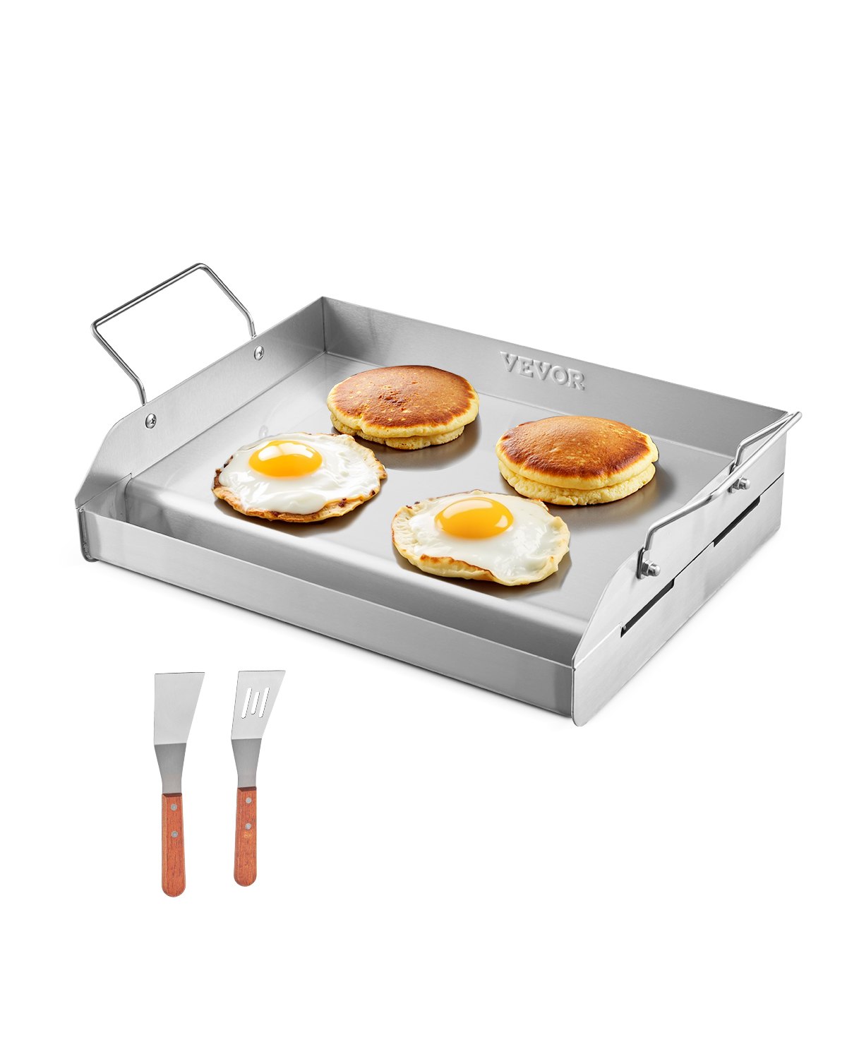 VEVOR Grillplaat Grillpan RVS Universele Rechthoekige Plaat (425x270mm) met Platte Bovenkant, Gasgrillplaat voor BBQ Grill Teppanyaki, Draagbare Familie Kookgerei met Handvat