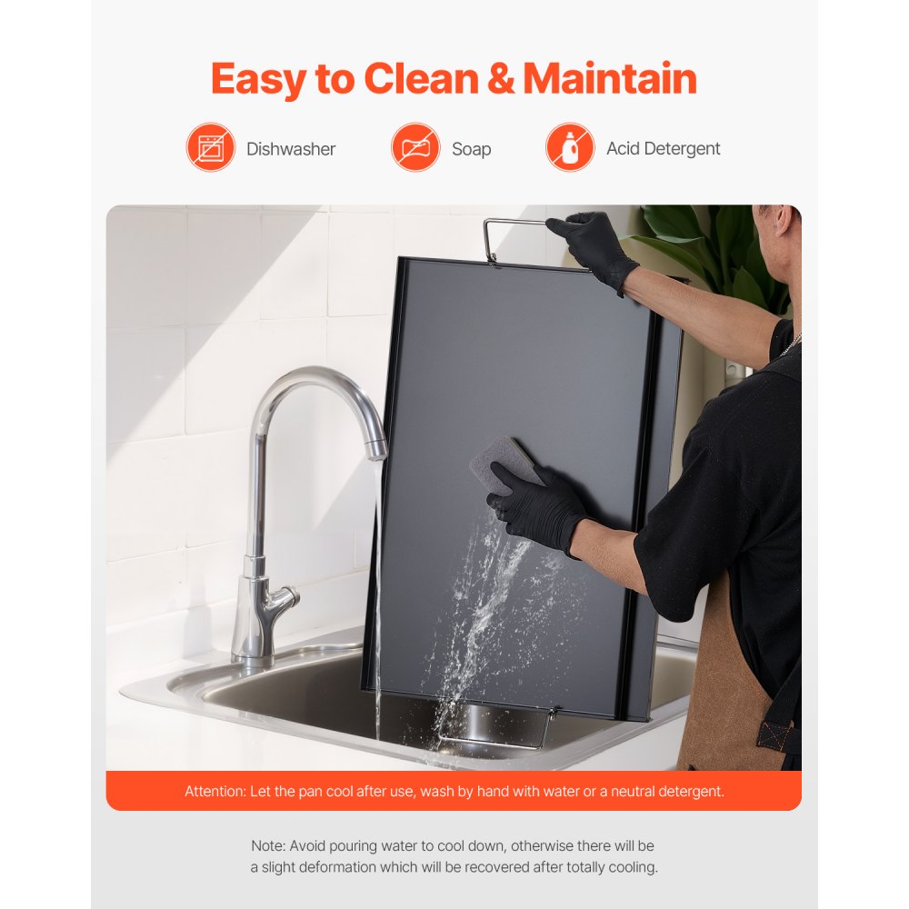 VEVOR Carbon Steel Griddle, 24x16 inch Universal Flat Top Rectangular Plate, Gas Grill Griddle for BBQ Grill, Teppanyaki, Portable Family Cookware with Handle, for Camping Tailgating Party