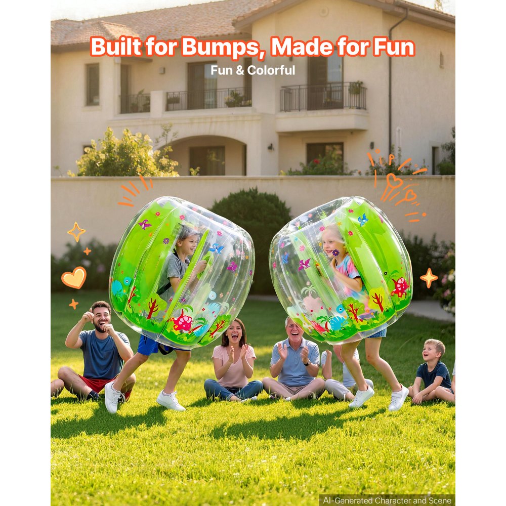 VEVOR 2 x 0,9 m Bumperballen, 0,4 mm PVC, Opblaasbaar voor kinderen, Sumoballen voor gazon, park, camping en achtertuin, Hittebestendige handgrepen, Stevige schouderbanden en verstelbare bandjes, Dinosaur Forest Design