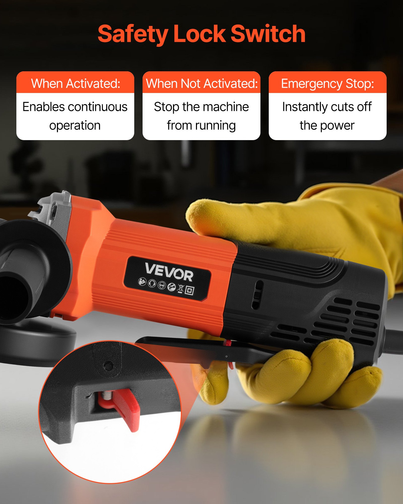 VEVOR Angle Grinder, 114.3mm Electric Grinder Power Tool, 4.5Amps 12000RPM High-Speed Corded Angle Grinders with Adjustable Dust Guard for Metal Grinding, Cutting, Rust Removal (Disc Not Included)