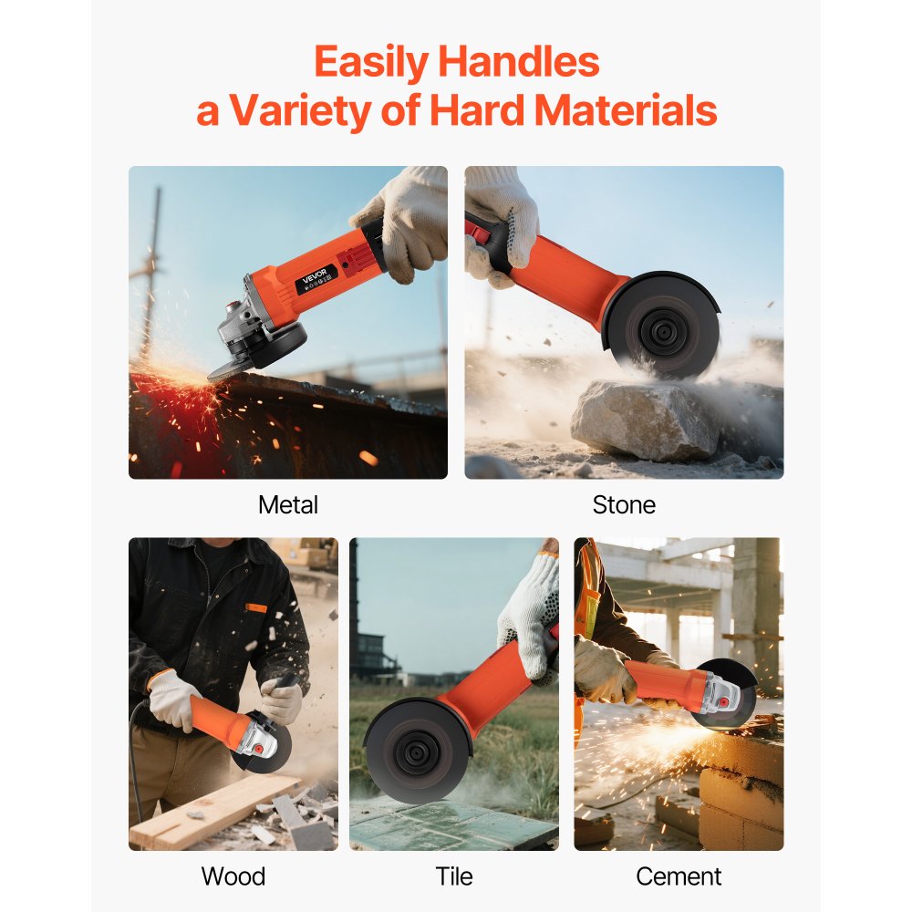 VEVOR Angle Grinder, 127mm Electric Grinder Power Tool, 5.4Amps 10000RPM High-Speed Corded Angle Grinders with Adjustable Dust Guard for Metal Grinding, Cutting, Rust Removal (Disc Not Included)