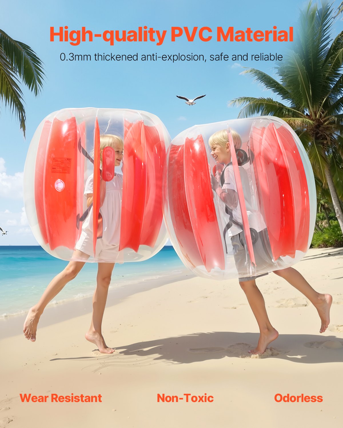 VEVOR Opblaasbare Bumperbal (2-pack) 0,9 m, duurzame 0,3 mm dikke PVC Bubble Knocker Collision Ball voor buitensporten, teamspellen, speelgoed voor in de tuin en park (rode strepen)