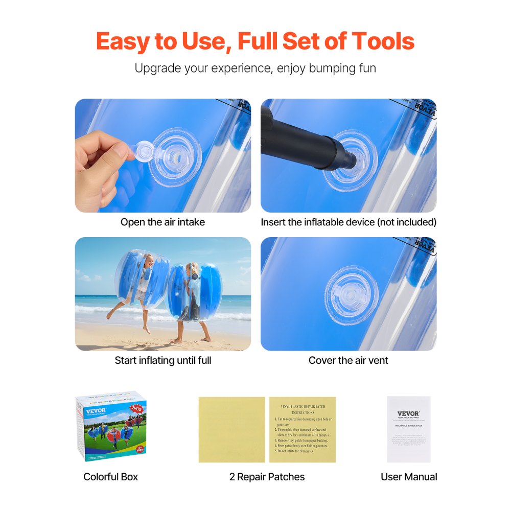 VEVOR Inflatable Bumper Balls 2-Pack, 3FT/0.9M Body Sumo Ball, Durable Thick PVC Human Hamster Bubble Knocker for Outdoor Team Gaming Play, Bopper Toy for Playground Yard Park, Blue Stripes