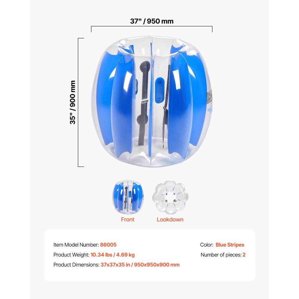 VEVOR Opblaasbare Bumperbal (2-pack) 0,9 m, duurzame 0,3 mm dikke PVC Bubble Knocker Collision Ball voor buitensporten, teamspellen, speelgoed voor in de tuin en park (blauwe strepen)