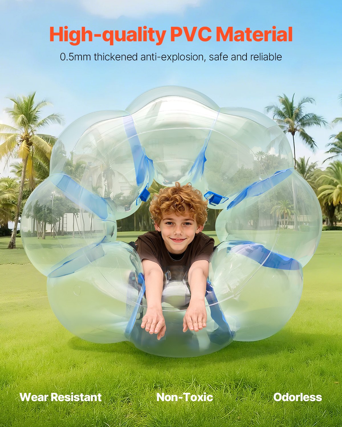 VEVOR Inflatable Bumper Balls 1-Pack, 4FT/1.2M Body Sumo Zorb Ball, Durable Thick PVC Human Hamster Bubble Knocker for Outdoor Sports Team Gaming Play, Bopper Toy for Garden Yard Park, Blue Stripes