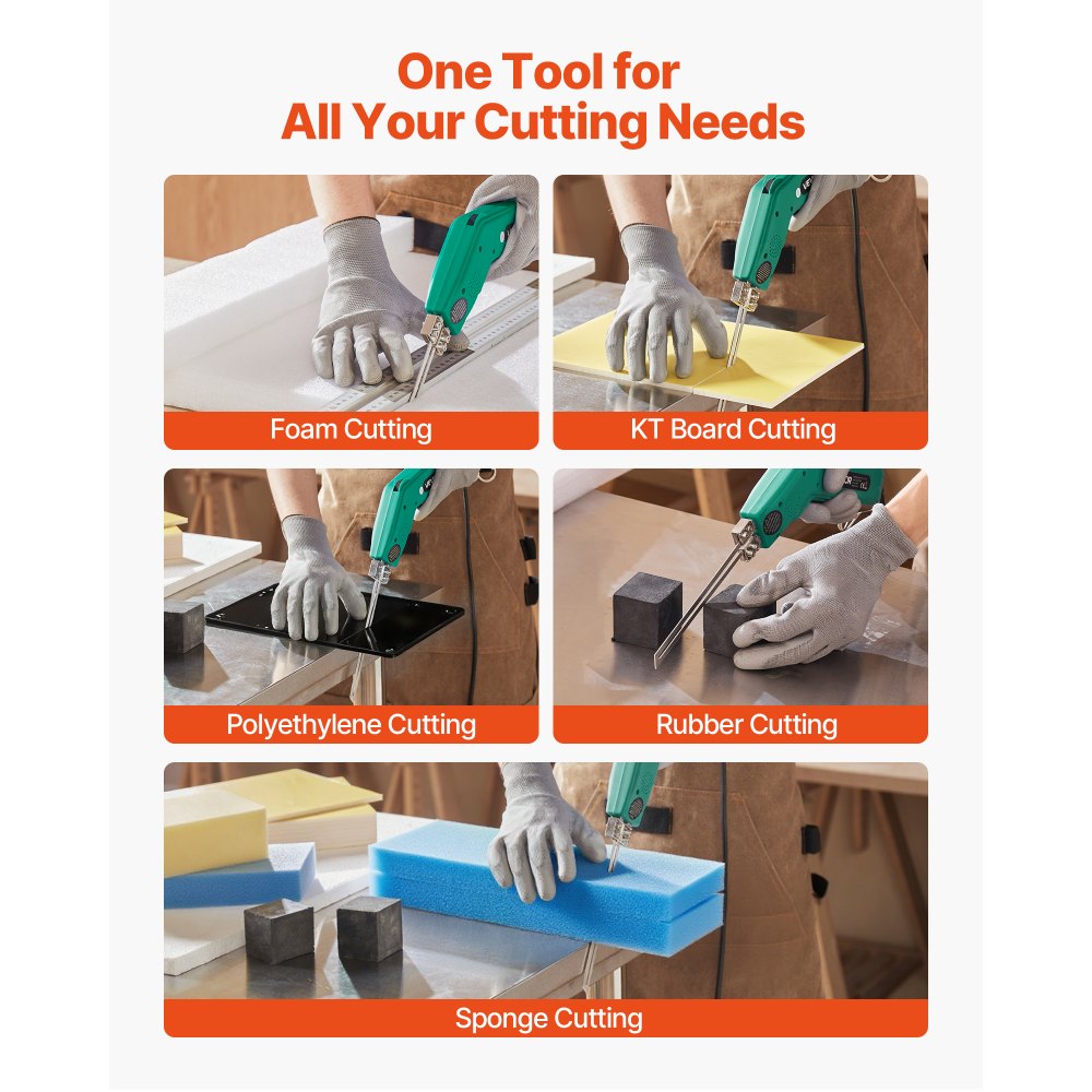 VEVOR piepschuimsnijder, 200W piepschuimsnijder, 50-500°C verstelbare schuimsnijder met 150mm en 200mm snijbladen voor KT-platen, polyethyleen, spons, rubber - Inclusief gereedschapskist