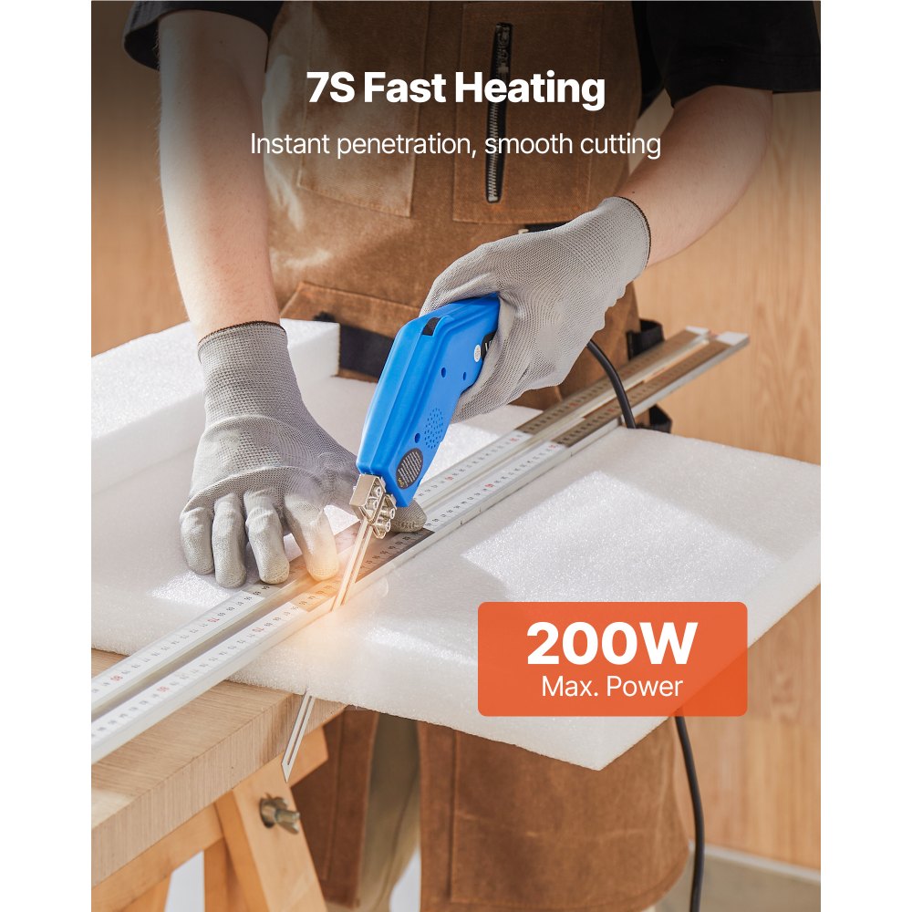 VEVOR piepschuimsnijder, 200W piepschuimsnijder, 50-500°C verstelbare schuimsnijder met 150mm en 200mm snijbladen voor KT-platen, polyethyleen, spons, rubber - Inclusief gereedschapskist