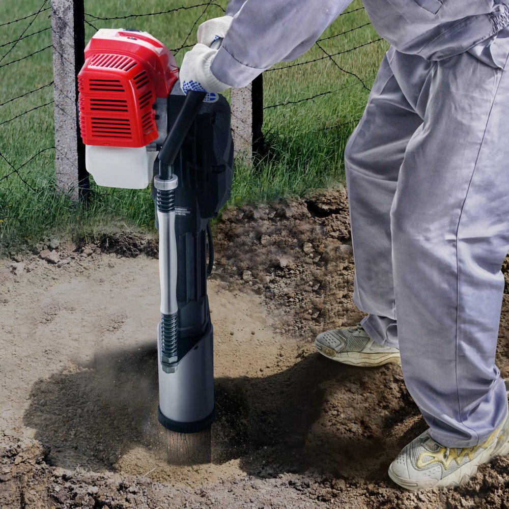 VEVOR 52cc benzine T-paalrammer, 2-taktmotor hekrammer, draagbare 1400W paalrammer met 3 paalkoppen (49/69/100 mm), voor boerderijen, ranchhekken en wegverbeteringen