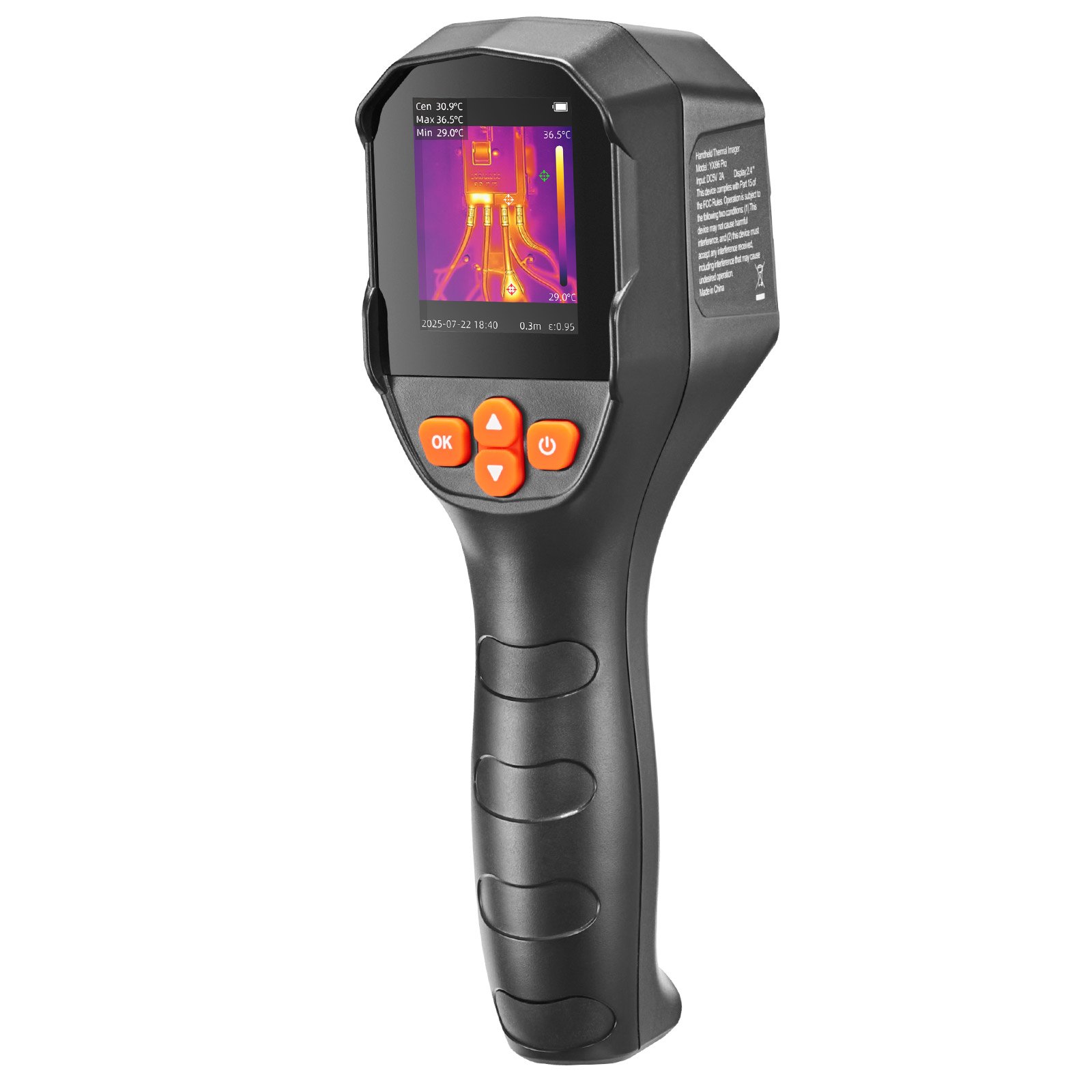 VEVOR warmtebeeldcamera, TISR superresolutie 240x180, draagbare warmtebeeldcamera met 2 MP beeldcamera, 96x96 IR-resolutie, 25 Hz verversingsfrequentie, -20 tot 550 °C, 4 beeldmodi en 6 kleurenpaletten.