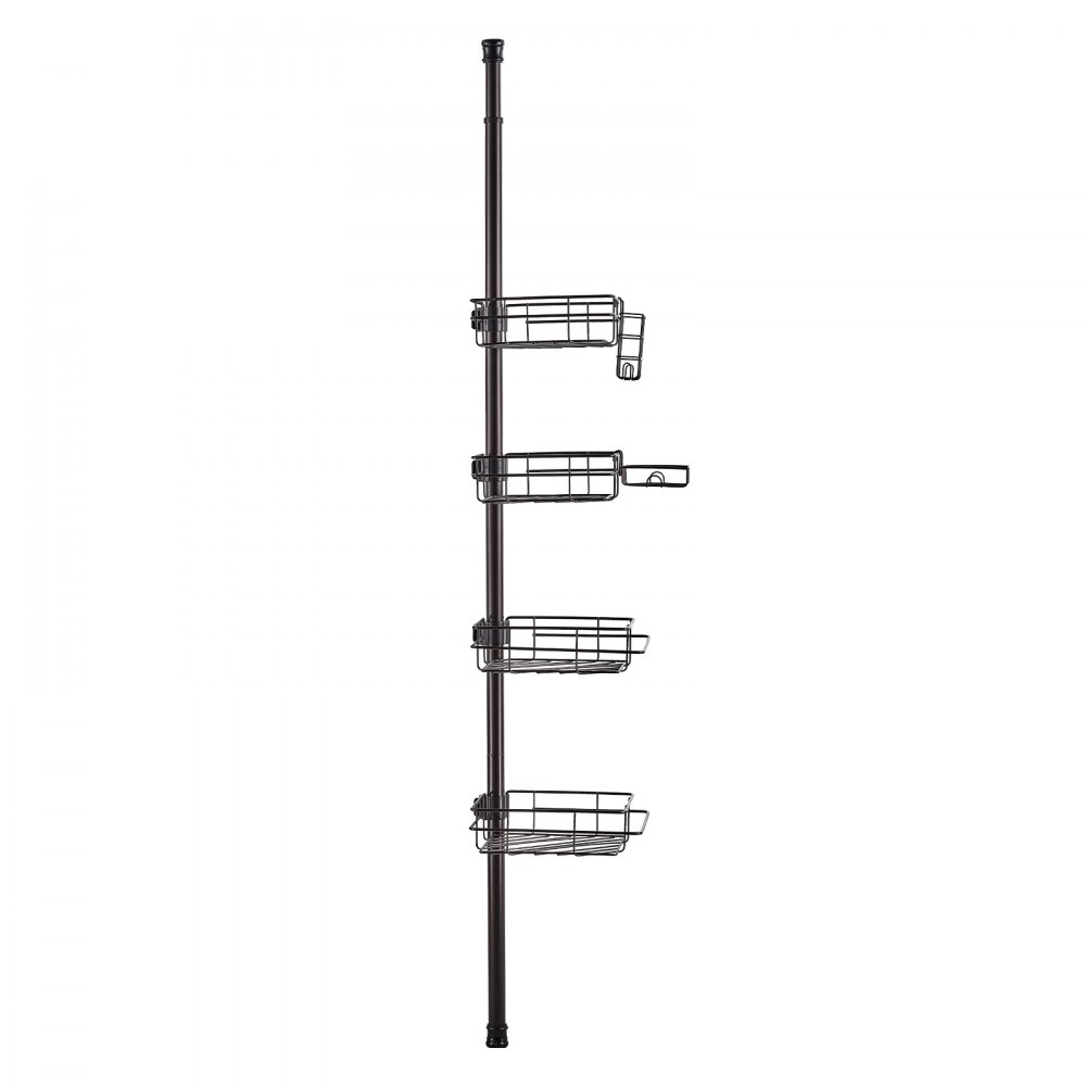 VEVOR Shower Corner Caddy Tension Pole, 42" to 114" High, Multi-Functional Shower Tension Pole with Strong Load-Bearing Tray, Rust-Proof Easy-to-Install Tension Pole, Fit for Bathroom & Washroom