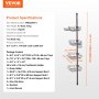 VEVOR Shower Corner Caddy Tension Pole, 42" to 114" High, Multi-Functional Shower Tension Pole with Strong Load-Bearing Tray, Rust-Proof Easy-to-Install Tension Pole, Fit for Bathroom & Washroom