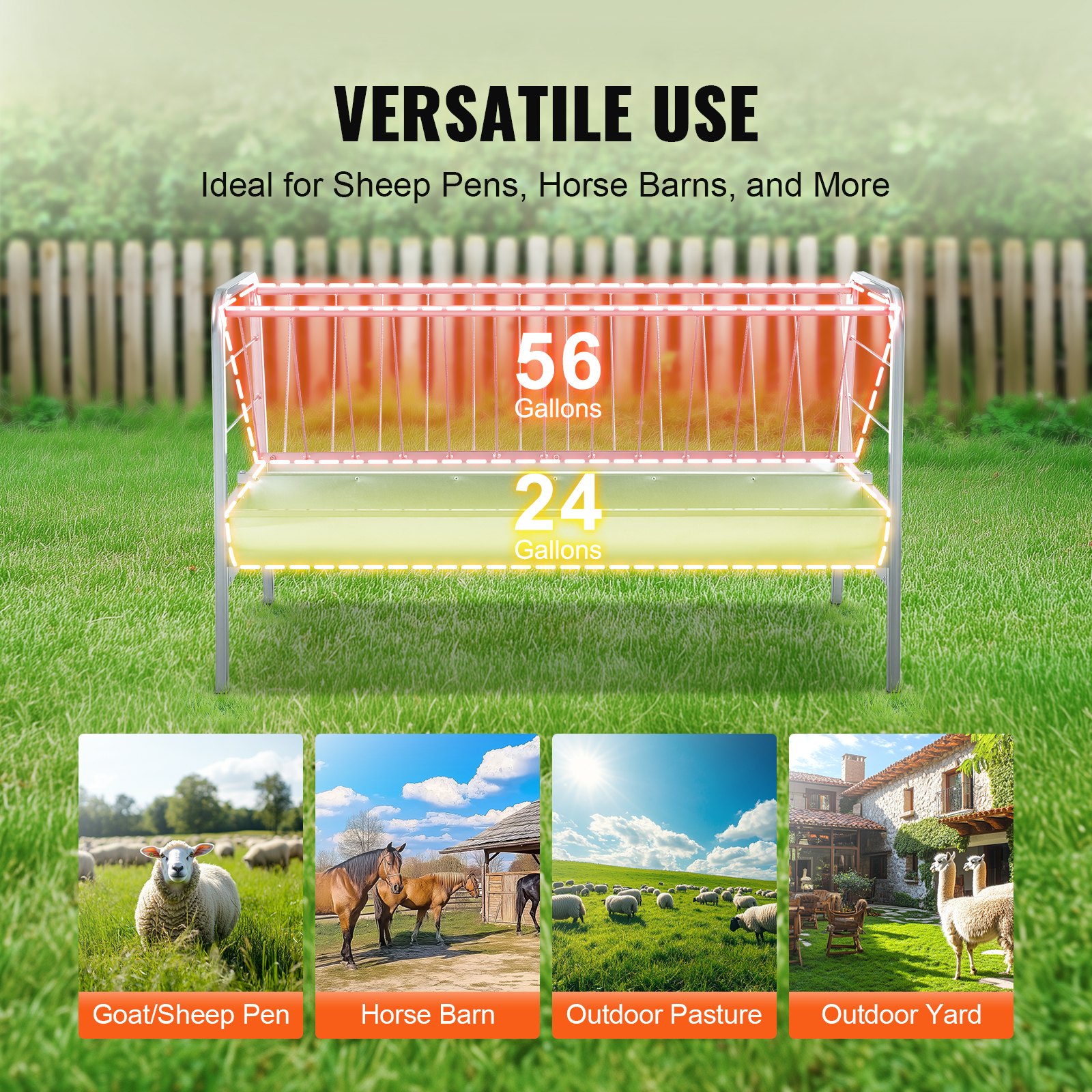 VEVOR vee hooirek, 2-in-1 graan- en hooivoeder, hooirek met een capaciteit van 80 gallon, 1471 mm lange geiten hooivoeder, stalen graan- en hooihouder voor schapenstallen