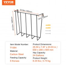 VEVOR hooiruif voerrek wandrek voerbak 650x200x585mm 24 gallons 5 paarden