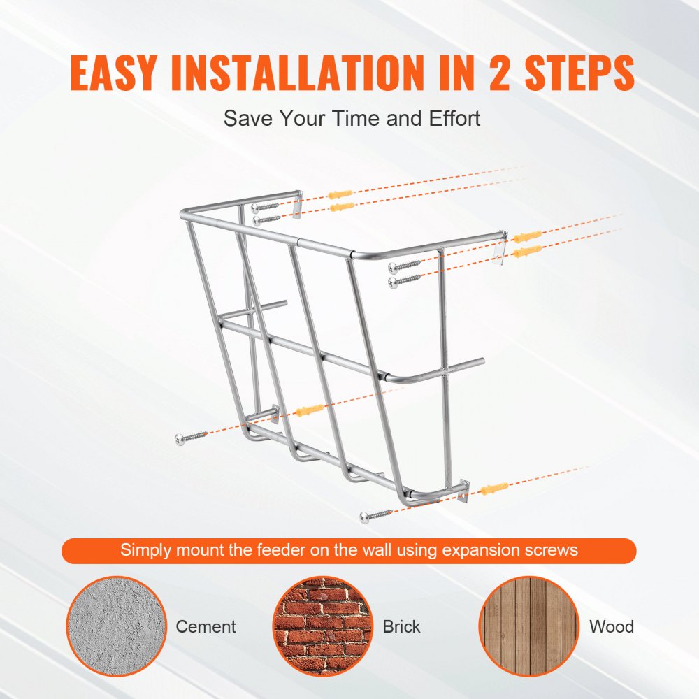 VEVOR Livestock Hay Feeder, 18.5 Gallons Large Capacity, Heavy-Duty Steel Goat Hay Rack, 24.4" Long Wall Mounted Horse Hay Holder, Multiple Sided Feeding Rack for Sheep Farm Livestock Indoor Outdoor