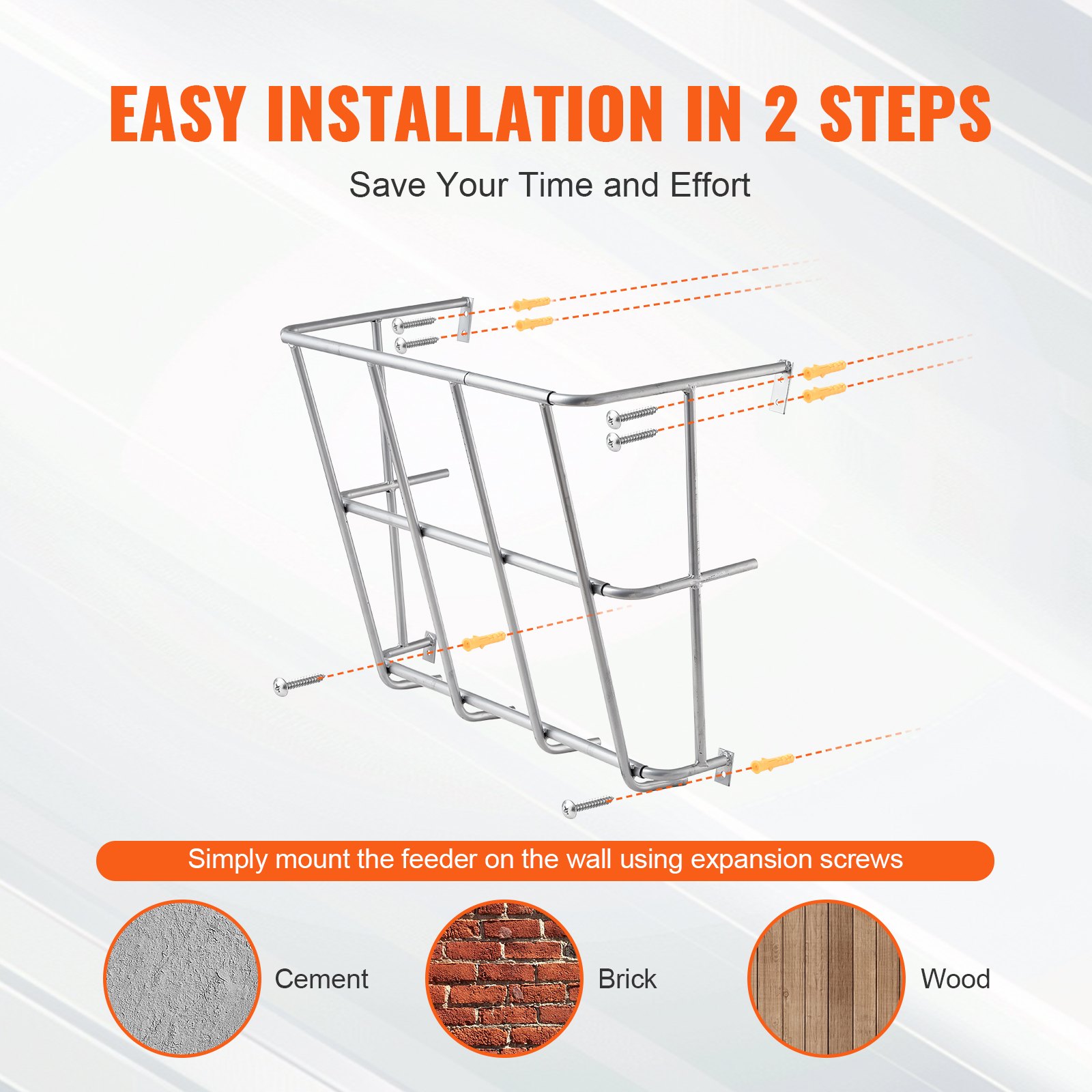 VEVOR Livestock Hay Feeder, 18.5 Gallons Large Capacity, Heavy-Duty Steel Goat Hay Rack, 24.4" Long Wall Mounted Horse Hay Holder, Multiple Sided Feeding Rack for Sheep Farm Livestock Indoor Outdoor