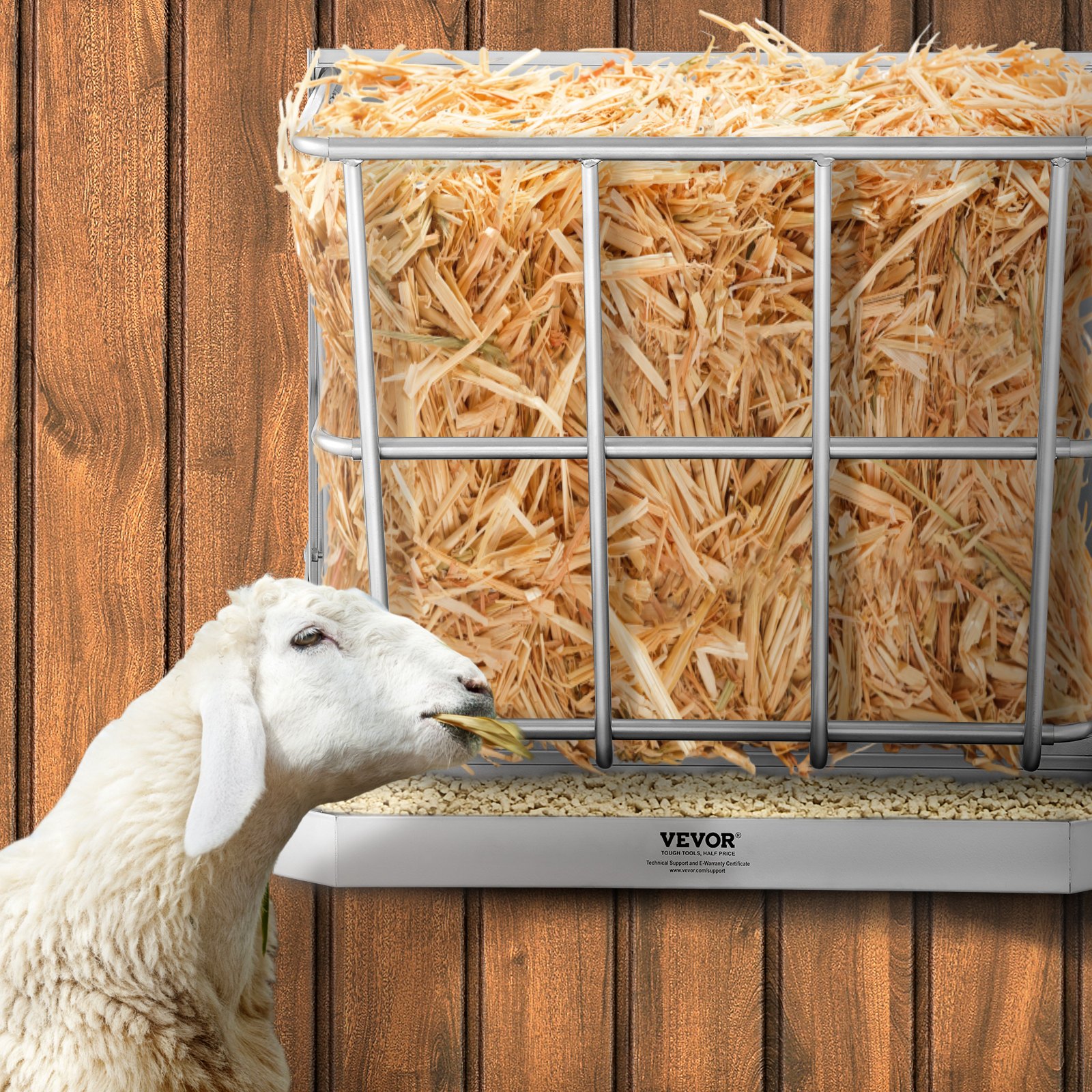 VEVOR hooiruif voor vee, 610 x 297 x 584 mm, 2-in-1 voerbak voor hooi en graan, aan de muur te bevestigen hooiruif met voerbak, voerbak voor geiten, stevig stalen voerruif voor schapen en paarden, voerdispenser