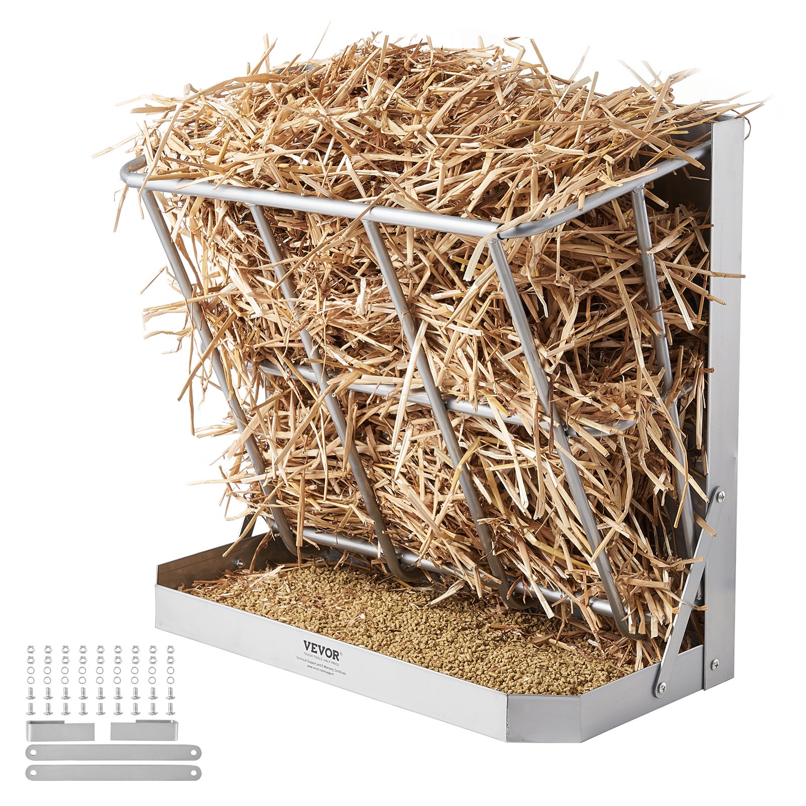 VEVOR hooiruif voor vee, 610 x 297 x 584 mm, 2-in-1 voerbak voor hooi en graan, aan de muur te bevestigen hooiruif met voerbak, voerbak voor geiten, stevig stalen voerruif voor schapen en paarden, voerdispenser
