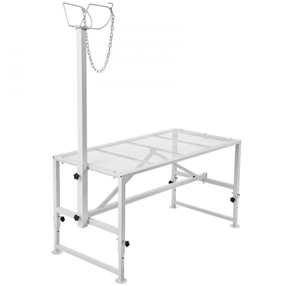 VEVOR Goat & Sheep Stand, 47x23 inch Livestock Stand, Metal Livestock Milking and Shearing Stand 21" to 33" Adjustable Height, with Headpiece and Nose Loop, 500lbs Loading Weight, White