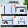 VEVOR goat & sheep stand assembly steps: secure legs, attach legs to tabletop, assemble structure, attach pole.