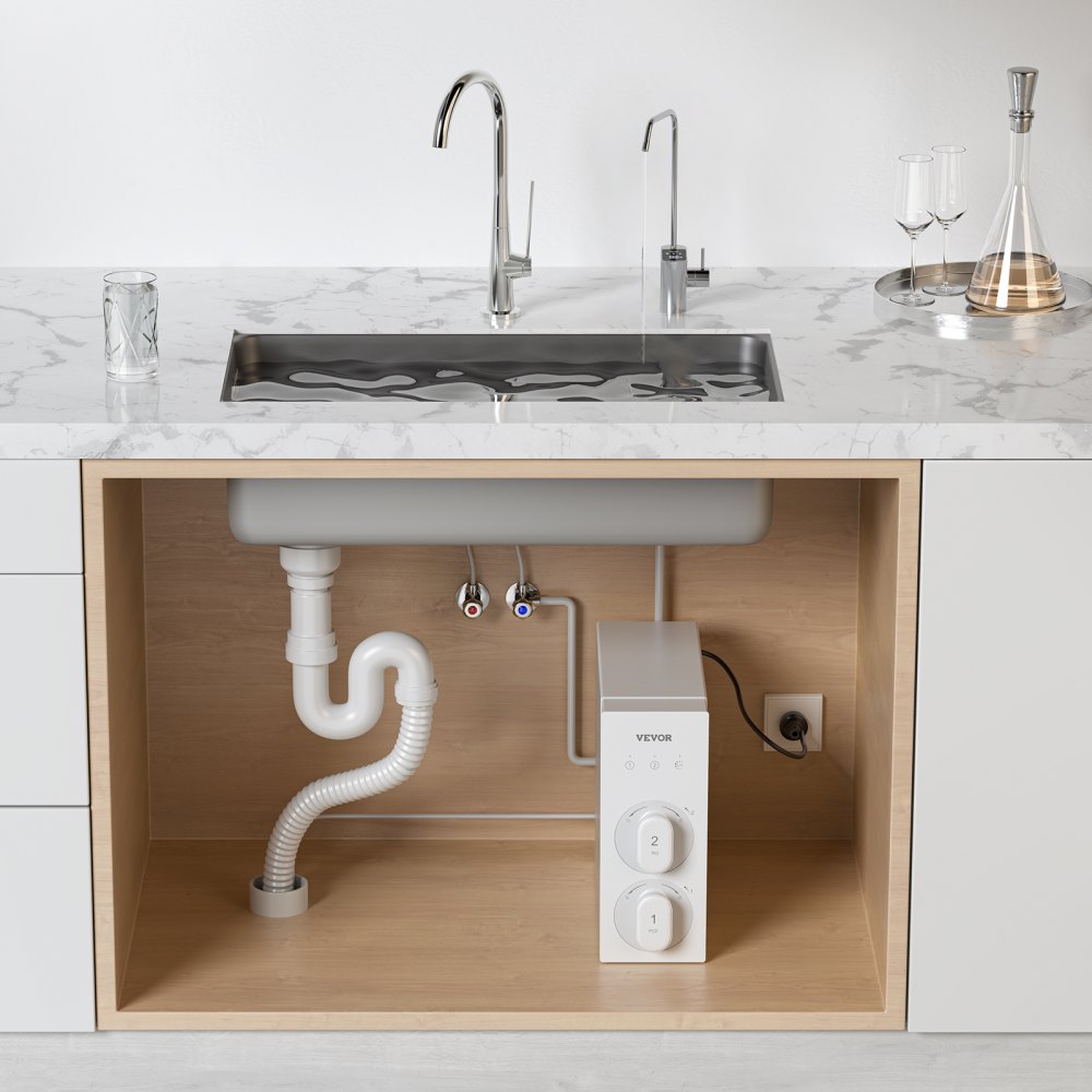 VEVOR Omgekeerde osmosesysteem 800 GPD 8-traps tankloze boiler Omgekeerde osmose waterfilter, onderbouw waterfiltersysteem met Smart Display kraan, 2:1 verhouding zuiver water tot afval