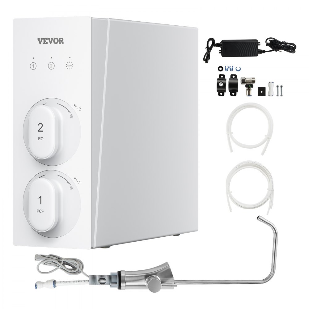 VEVOR Omgekeerde osmosesysteem 800 GPD 8-traps tankloze boiler Omgekeerde osmose waterfilter, onderbouw waterfiltersysteem met Smart Display kraan, 2:1 verhouding zuiver water tot afval