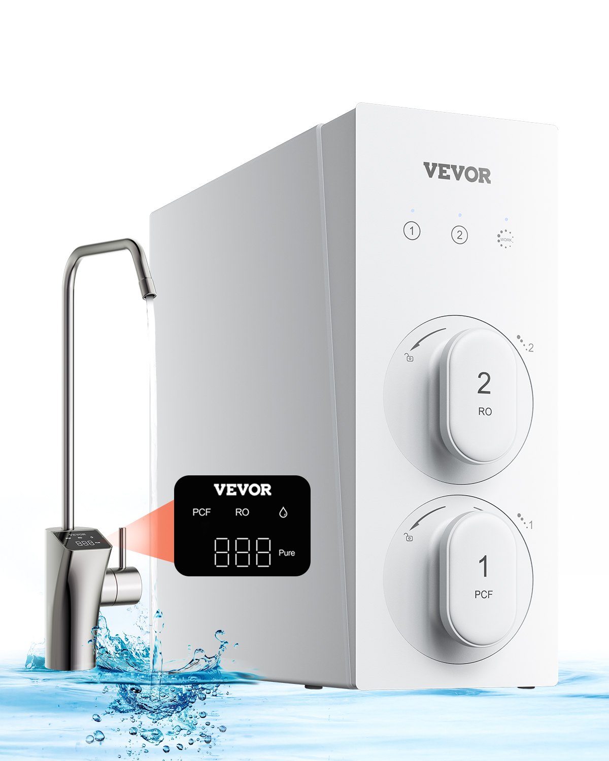 VEVOR Omgekeerde osmosesysteem 800 GPD 8-traps tankloze boiler Omgekeerde osmose waterfilter, onderbouw waterfiltersysteem met Smart Display kraan, 2:1 verhouding zuiver water tot afval