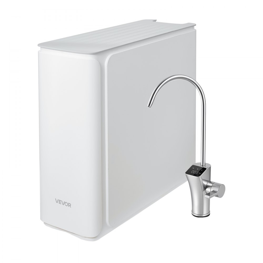 VEVOR omgekeerde osmose-systeem voor onder de gootsteen, 800 GPD (gallons per dag), 8-traps waterfiltertank, voor huishoudelijk gebruik, 2:1 verhouding gezuiverd water/afvalwater, pH 7,5–8,5, slimme roestvrijstalen kraan met TDS-weergave, filtervervanging in 3 seconden, CE-gecertificeerd
