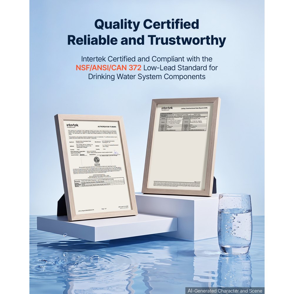VEVOR omgekeerde osmose-systeem voor onder de gootsteen, 1000 GPD (gallons per dag), 8-traps waterfiltertank, voor huishoudelijk gebruik, 2:1 verhouding gezuiverd water/afvalwater, pH 7,5–8,5, slimme roestvrijstalen kraan met TDS-weergave, filtervervanging in 3 seconden, CE-gecertificeerd