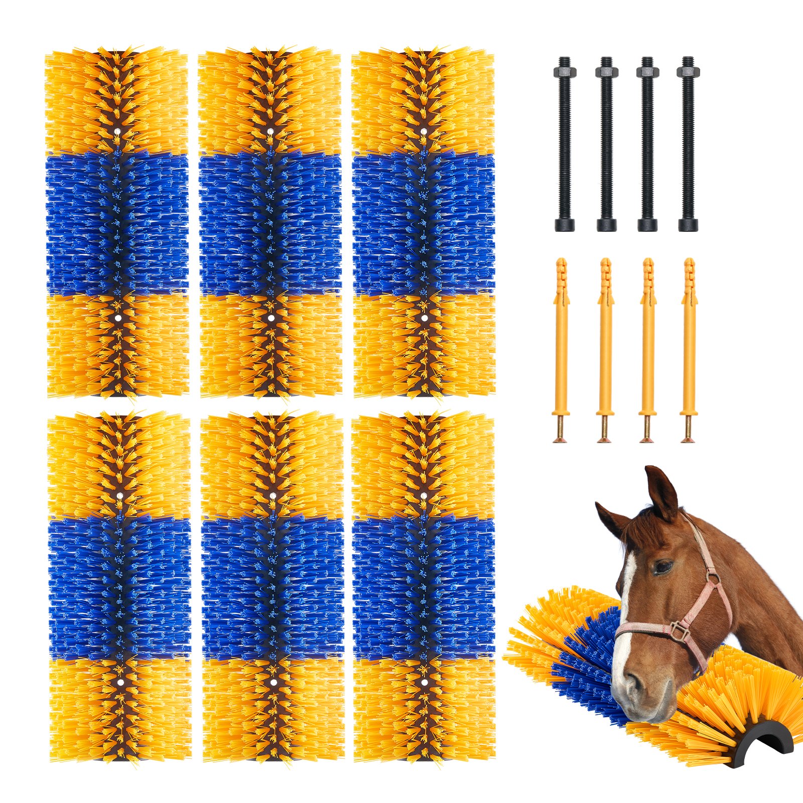 VEVOR Krabborstel voor Vee, Set van 6 Krabborstels voor Vee met 12 Schroeven, 43,5 x 19 x 10 cm Schrobborstel, voor het verlichten van jeuk en voor continue reiniging, verzorging en als krabpaal voor paarden, varkens en vee