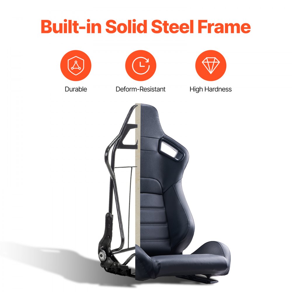 VEVOR Racing Seat, 2 Set, Adjustable Racing Cockpit with Wide Angle Reclining & High-Resilience Foam, Comfortable Racing Chair with Soft PVC Leather & Q235B Slider, Fit for Racing Cars & Go-Karts