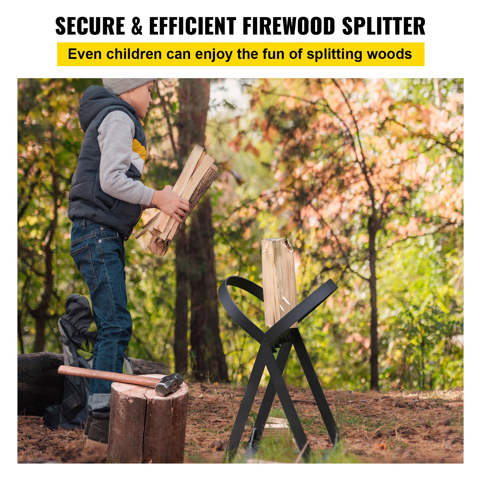 VEVOR Firewood Splitter, Q235 Steel Wood Splitter Wedge, for Splitting 8" Diameter Wood Manual Wedge Wood Splitter, 13.2"x20.3" Portable Log Splitting with 4 Screws & Blade Cover, for Home, Campsite