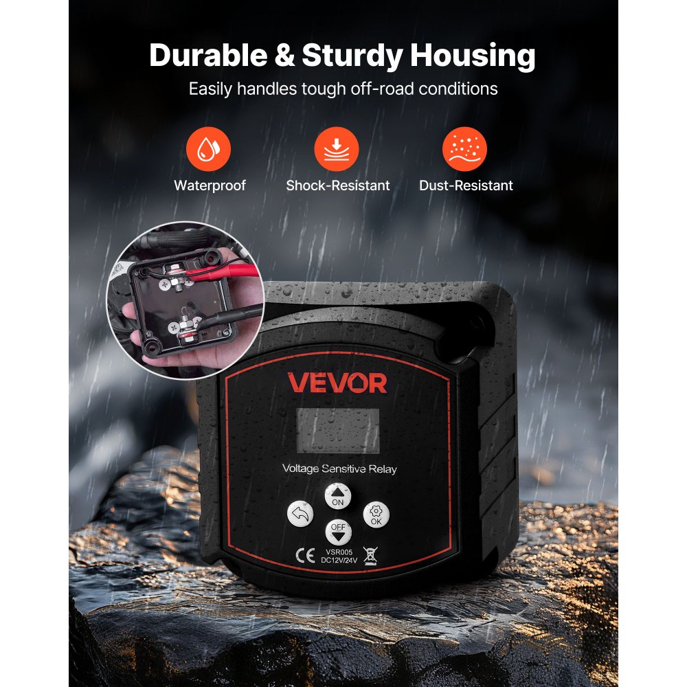 VEVOR Accu-isolatierelais, 12V, 300A, Dubbele Accu-isolatie met LCD-scherm, Intelligente Accu-scheidingsschakelaar voor Lithium- en Loodzuuraccu's, voor Auto, Vrachtwagen, Camper, UTV, ATV, Boot