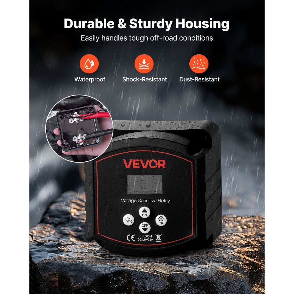 VEVOR Dubbele Accu-isolatierelais Kit, 12V, 300A, VSR spanningsgevoelig relais met voltmeter, LCD-scherm, accuschakelaar, compatibel met loodzuuraccu's, voor UTV, ATV