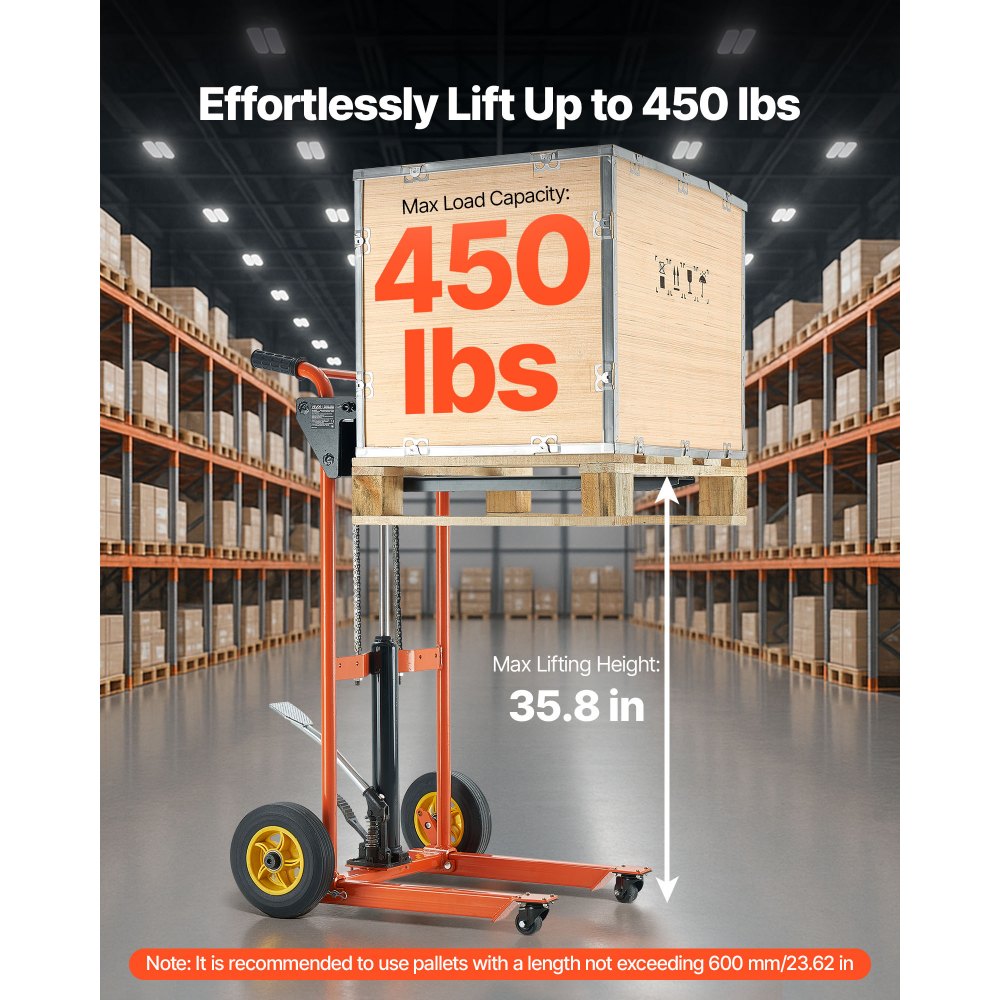 VEVOR Platformstapelaar, laadvermogen 205 kg, platformstapelaar met vorkheftafel, maximale hefhoogte 90 cm, hoogheffende stapelaar met lier, materiaalliftstapelaar, ideaal voor fabrieken, magazijnen en supermarkten