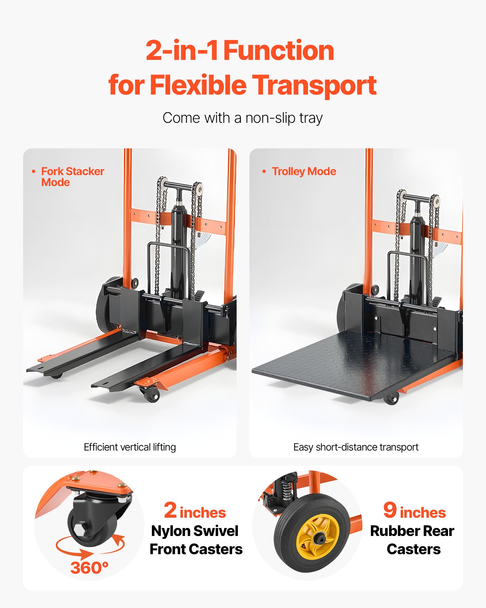 VEVOR Platformstapelaar, laadvermogen 205 kg, platformstapelaar met vorkheftafel, maximale hefhoogte 90 cm, hoogheffende stapelaar met lier, materiaalliftstapelaar, ideaal voor fabrieken, magazijnen en supermarkten
