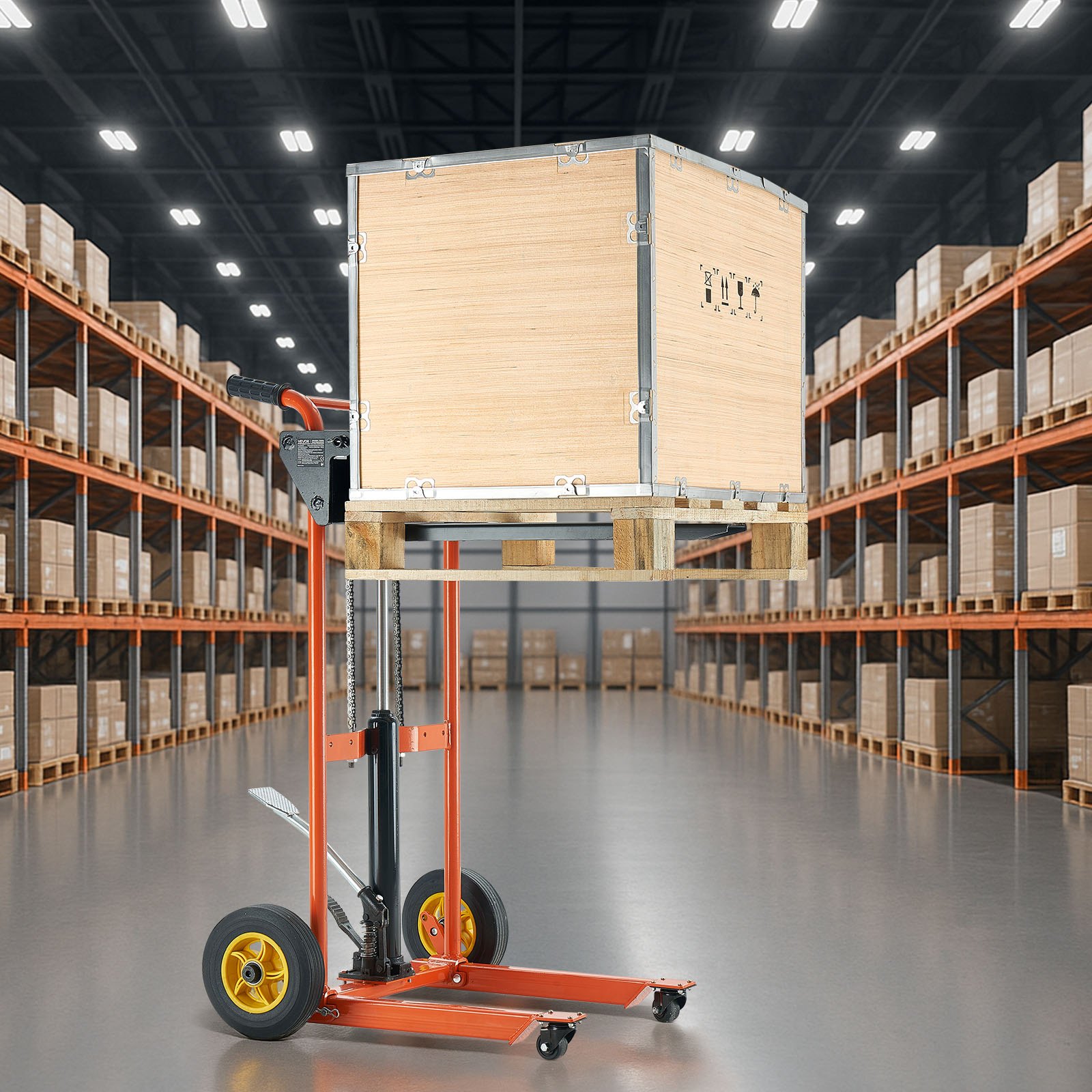 VEVOR Platformstapelaar, laadvermogen 205 kg, platformstapelaar met vorkheftafel, maximale hefhoogte 90 cm, hoogheffende stapelaar met lier, materiaalliftstapelaar, ideaal voor fabrieken, magazijnen en supermarkten