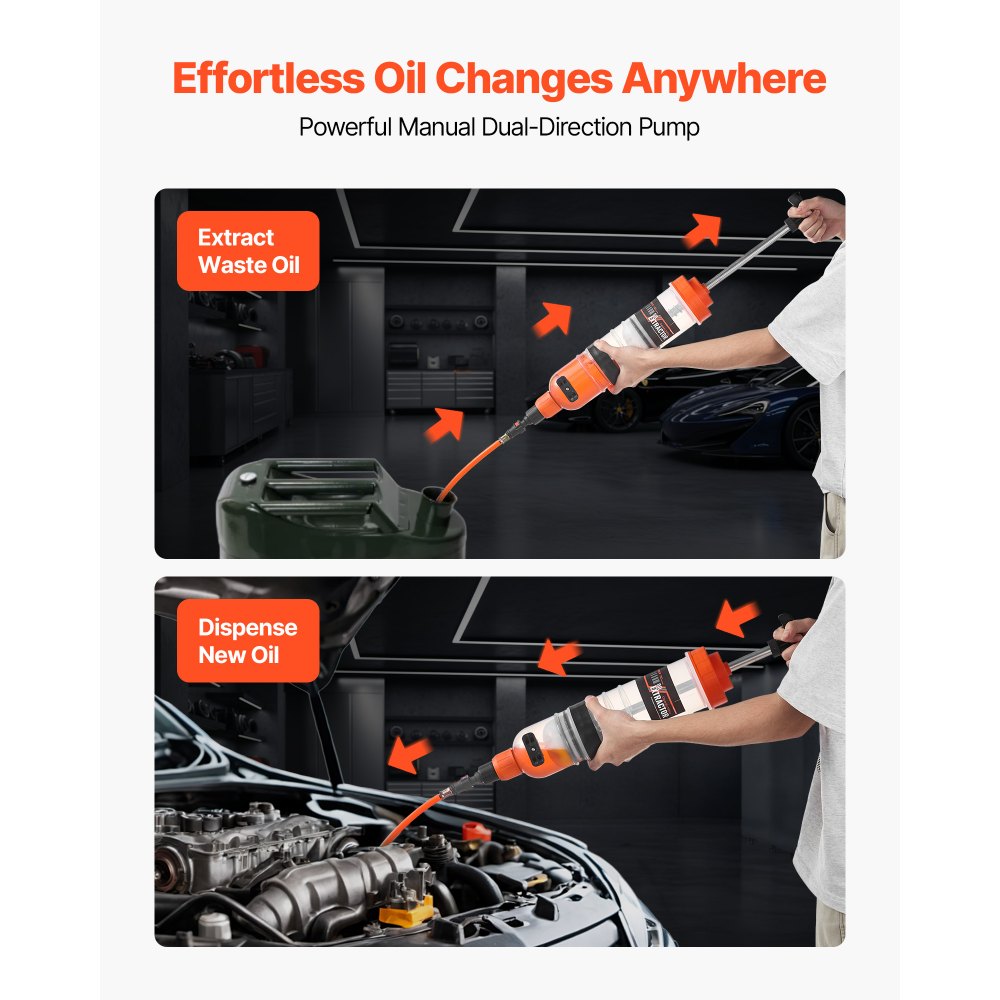 VEVOR 1.5 L Fluid Extractor, Manual Automotive Fluid Pump Extractor, Oil Syringe with Long Hose and Extension Tubes Easy Oil Change, Suction Pump for Lawn Mowers Cars Ships Golf Carts Motorcycles