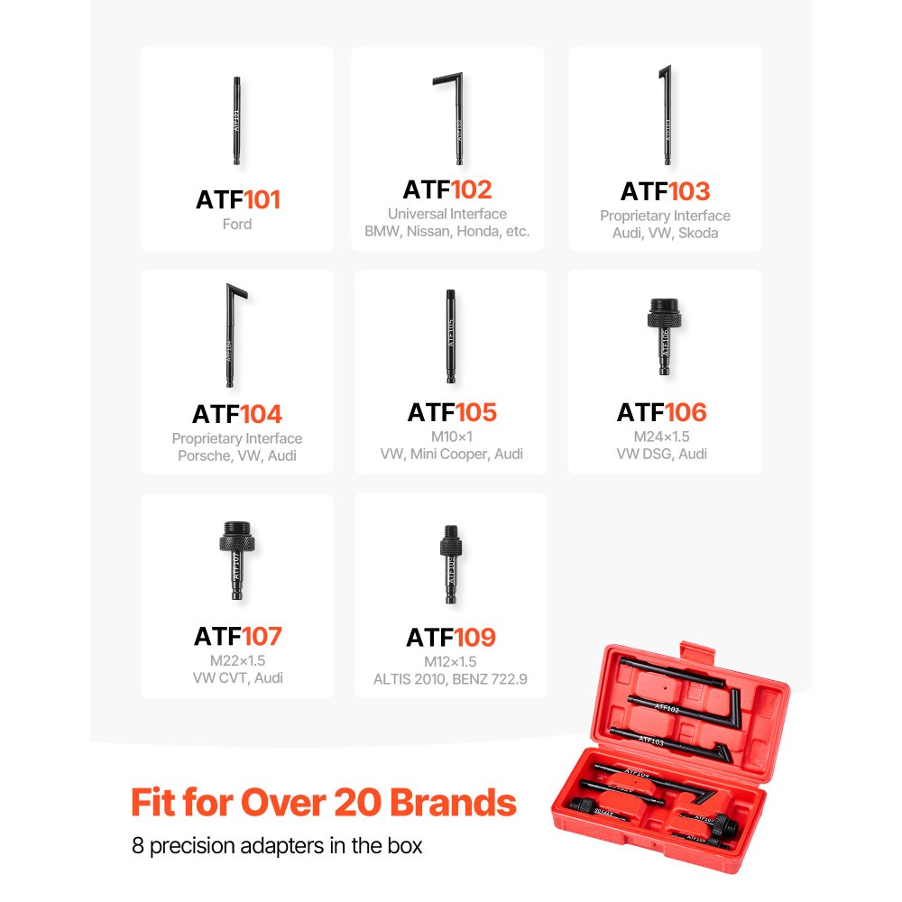 VEVOR versnellingsbakoliepomp, 7,5 liter inhoud, handmatige ATF-olievuller met 8 ATF-adapters en 120 cm uitlaat, olieafzuigpomp met HDPE-tank voor auto's en grasmaaiers